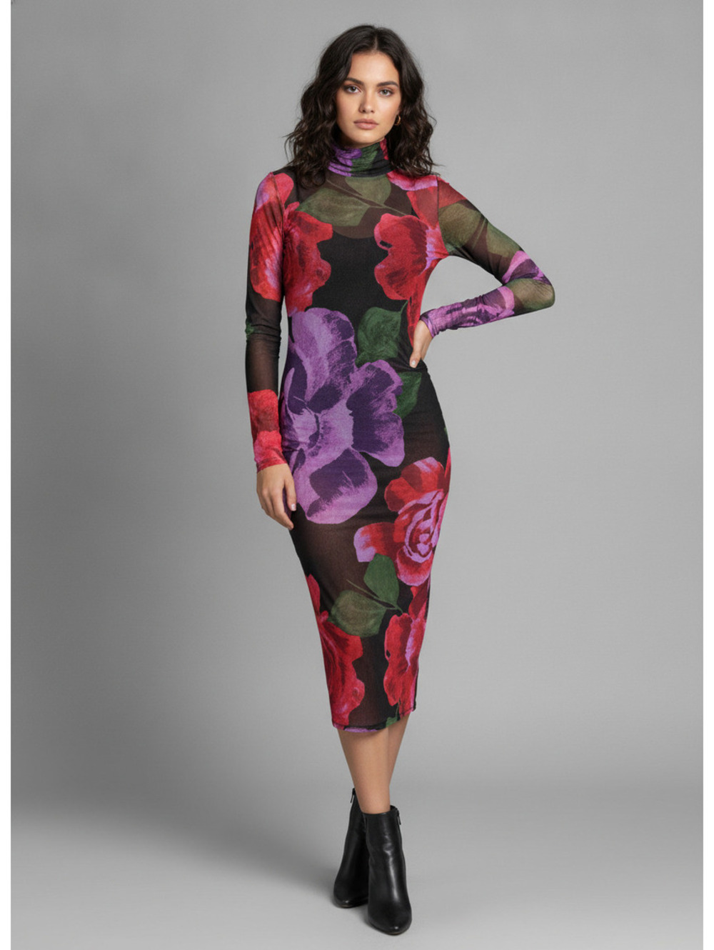 AFRM floral mesh long sleeve maxi dress